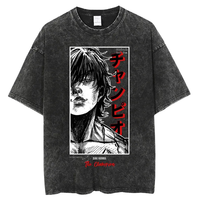 Anime Grappler Baki Hanma T Shirts Unisex Harajuku Streetwear Fashion Washed T-Shirts 100% Cotton Summer Clothes Casual Wear