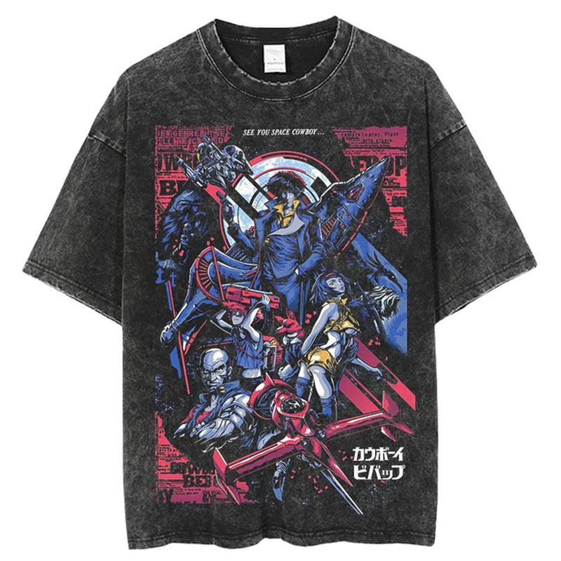 Hip Hop Oversize Washed T-Shirt Men Streetwear Anime Hunter X Hunter Graphic T Shirt Design Summer Short Sleeve Tshirt Harajuku