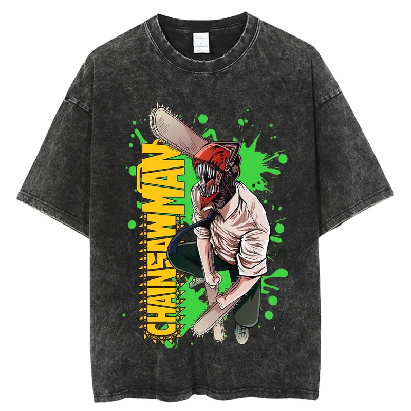 Hip Hop Oversize Washed T-Shirt Men Streetwear Anime Hunter X Hunter Graphic T Shirt Design Summer Short Sleeve Tshirt Harajuku