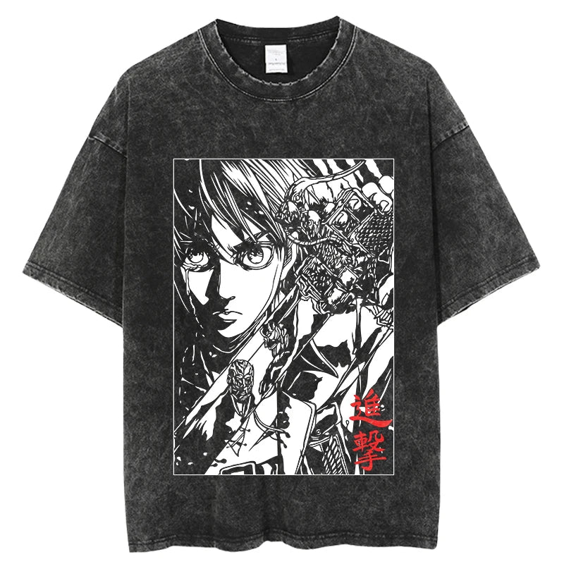 Hip Hop Oversize Washed T-Shirt Men Streetwear Anime Hunter X Hunter Graphic T Shirt Design Summer Short Sleeve Tshirt Harajuku